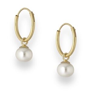 14k Gold Sterling Silver White Freshwater Pearl Huggie Hoop Earrings